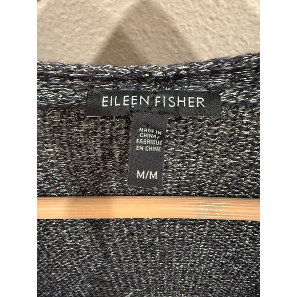 Eileen Fisher Linen Blend Knitted Cardigan Sweater Medium Long Sleeves Modern - Picture 3 of 7